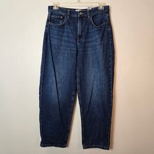 Next Womens Barrel Leg Jeans Dark Wash Mid Rise Blue Denim US 8R F26-788-131